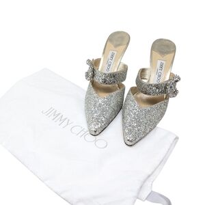 NEW Jimmy Choo Marta 100 Silver Crystal Coarse Glitter Mule Heel Size EU 40
